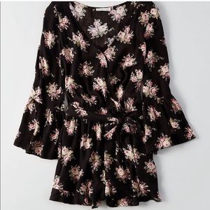 AEO Bell Sleeve Black Floral Romper